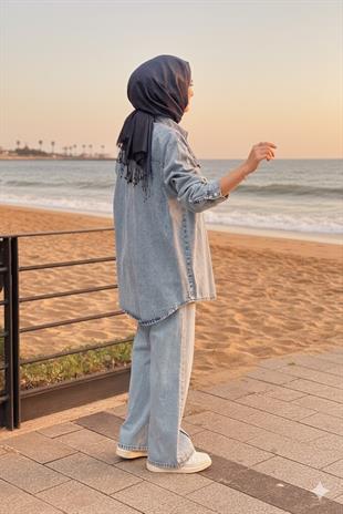 Moodbasic İncili Pantolonlu Denim Takım