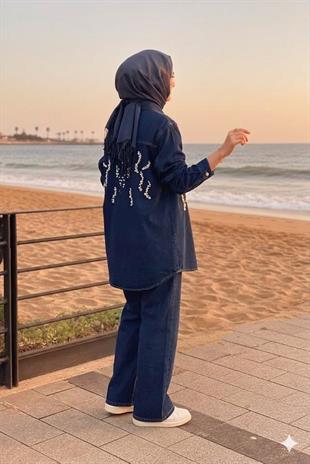 Moodbasic İncili Pantolonlu Denim Takım