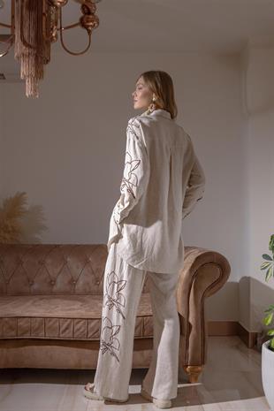 Moodbasic MOODBASIC İP NAKIŞLI KETEN TAKIM