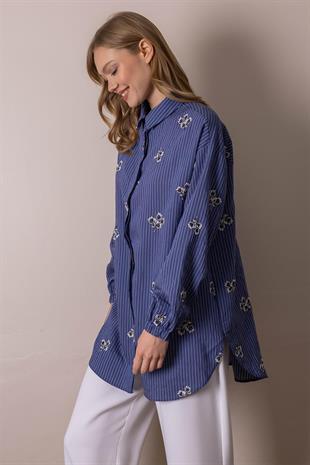 MOODBASIC NAKIŞ DETAYLI ÇİZGİLİ GÖMLEK