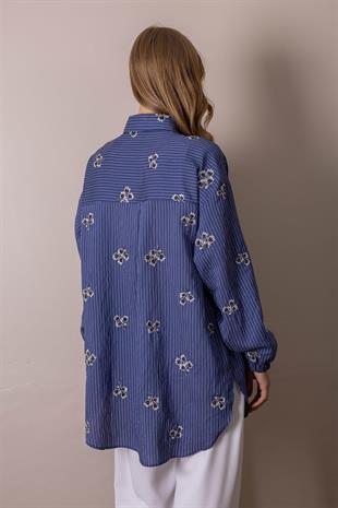 MOODBASIC NAKIŞ DETAYLI ÇİZGİLİ GÖMLEK