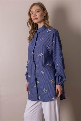 MOODBASIC NAKIŞ DETAYLI ÇİZGİLİ GÖMLEK