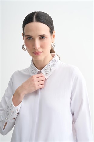 MOODBASIC PREMIUM DELİKLİ NAKIŞLI UZUN MANŞETLİ GÖMLEK