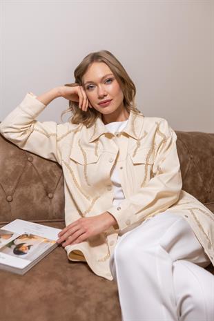 MOODBASİC PREMIUM KRİSTAL BONCUK İŞLEMELİ PAMUK CEKET