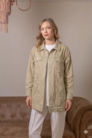 MOODBASİC PREMIUM KRİSTAL BONCUK İŞLEMELİ PAMUK CEKET