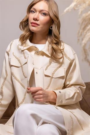 MOODBASİC PREMIUM KRİSTAL BONCUK İŞLEMELİ PAMUK CEKET