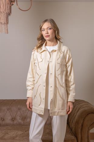 MOODBASİC PREMIUM KRİSTAL BONCUK İŞLEMELİ PAMUK CEKET