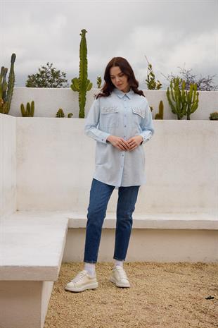 MOODBASIC PREMIUM SERPME METAL AKSESUARLI TAŞLI GÖMLEK