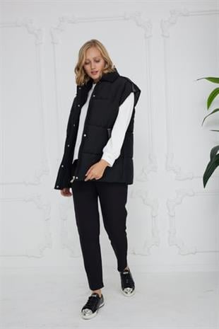 MOODBASIC ŞERİT AKSESUARLI KAPİTONE YELEK