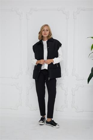 MOODBASIC ŞERİT AKSESUARLI KAPİTONE YELEK