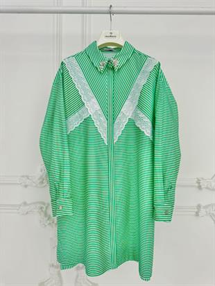 MOODBASIC ŞERİT BRODELİ ÇİZGİLİ GÖMLEK