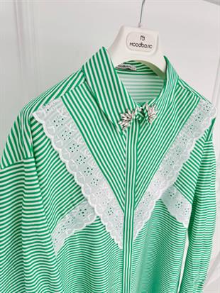 MOODBASIC ŞERİT BRODELİ ÇİZGİLİ GÖMLEK