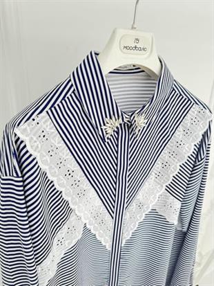 MOODBASIC ŞERİT BRODELİ ÇİZGİLİ GÖMLEK