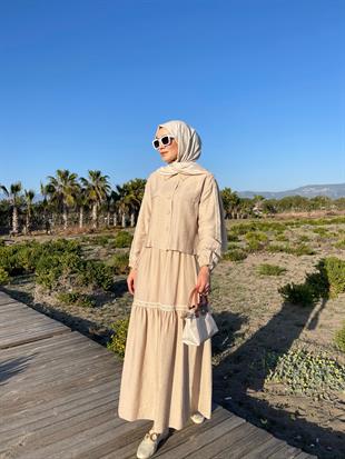 MOODBASİC ŞERİT DETAYLI KETEN TAKIM