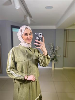 MOODBASİC ŞERİT DETAYLI KETEN TAKIM