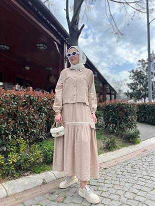 MOODBASİC ŞERİT DETAYLI KETEN TAKIM