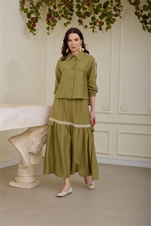 MOODBASİC ŞERİT DETAYLI KETEN TAKIM