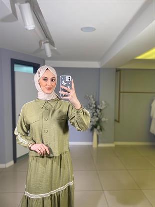 MOODBASİC ŞERİT DETAYLI KETEN TAKIM