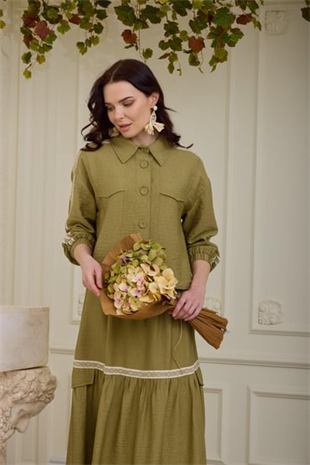 MOODBASİC ŞERİT DETAYLI KETEN TAKIM