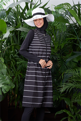 MOODBASİC SİYAH BEYAZ ÇİZGİLİ MAYO