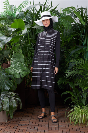 MOODBASİC SİYAH BEYAZ ÇİZGİLİ MAYO