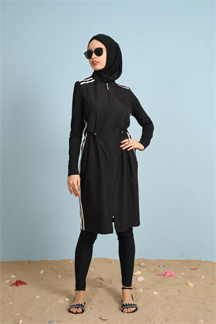 MOODBASİC SİYAH BEYAZ ÇİZGİLİ MAYO