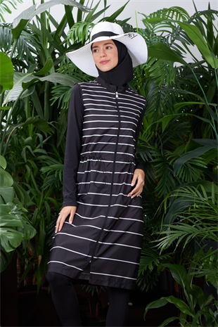 MOODBASİC SİYAH BEYAZ ÇİZGİLİ MAYO