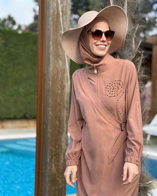 MOODBASİC SWİMWEAR ANVELOP DETAYLI TAŞLI TESETTÜR MAYO