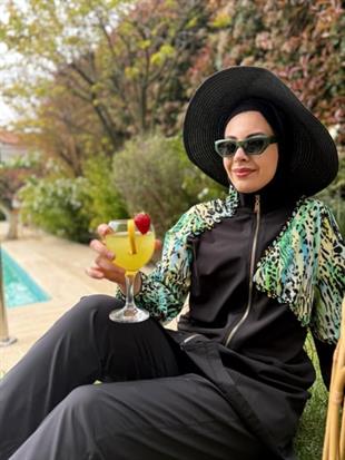 MOODBASİC SWİMWEAR LEOPAR İŞLEMELİ TESETTÜR MAYO