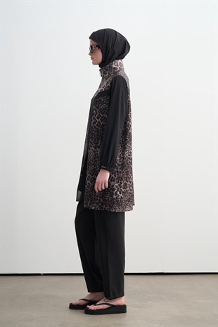 MOODBASİC SWİMWEAR LEOPAR PAYETLİ TÜLLÜ TESETTÜR MAYO
