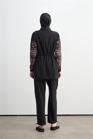 MOODBASİC SWİMWEAR LEOPARLI PAREOLU ÜÇLÜ TESETTÜR MAYO
