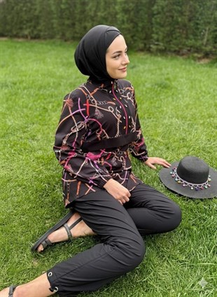 MOODBASİC SWİMWEAR PÜSKÜL ZİNCİR DESENLİ TESETTÜR MAYO