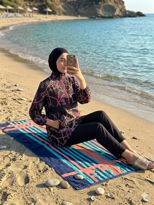 MOODBASİC SWİMWEAR PÜSKÜL ZİNCİR DESENLİ TESETTÜR MAYO