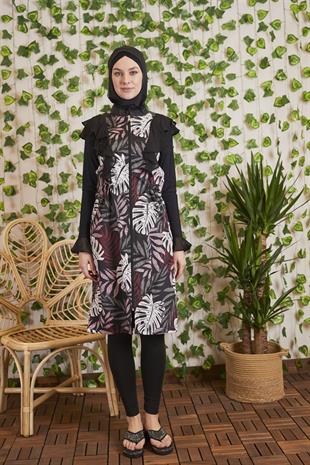 MOODBASİC SWİMWEAR ŞİFONLU FERMUARLI TESETTÜR MAYO