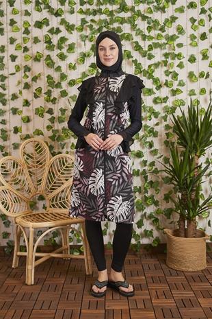 MOODBASİC SWİMWEAR ŞİFONLU FERMUARLI TESETTÜR MAYO