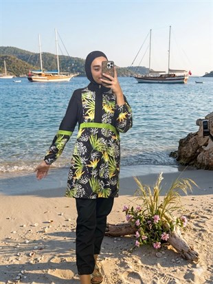 MOODBASİC SWİMWEAR YAPRAK DESENLİ TESETTÜR MAYO