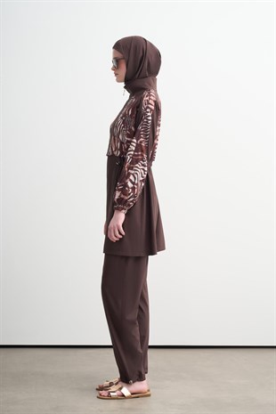MOODBASİC SWİMWEAR ZEBRA DESENLİ PAREOLU TESETTÜR MAYO