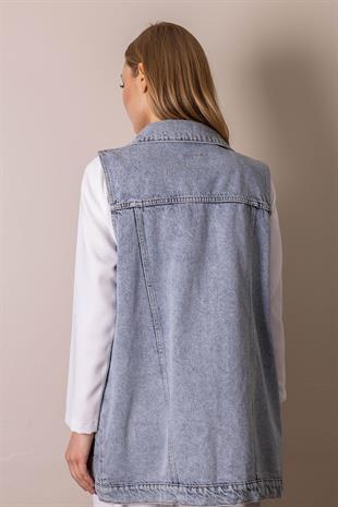 Moodbasic TAŞ DETAYLI DENİM YELEK