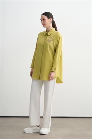 MOODBASIC TAŞ İŞLEMELİ BAMBU KETEN GÖMLEK