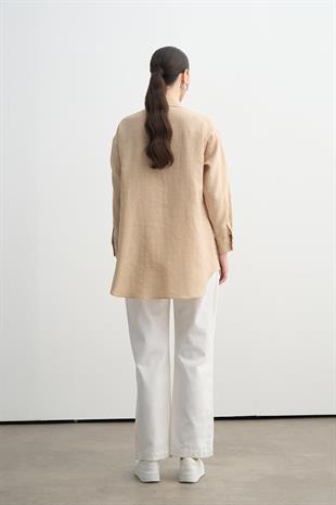 MOODBASIC TAŞ İŞLEMELİ BAMBU KETEN GÖMLEK