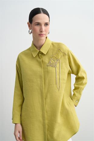 MOODBASIC TAŞ İŞLEMELİ BAMBU KETEN GÖMLEK