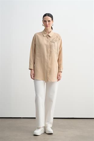 MOODBASIC TAŞ İŞLEMELİ BAMBU KETEN GÖMLEK