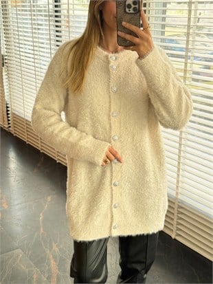 MOODBASİC Taşlı Düğmeli Angora Triko Hırka