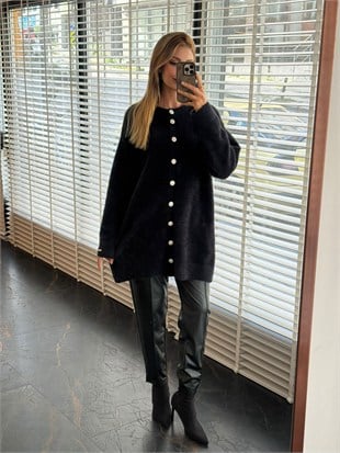 MOODBASİC Taşlı Düğmeli Angora Triko Hırka