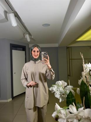 MOODBASİC TAŞLI FERMUARLI KETEN TAKIM