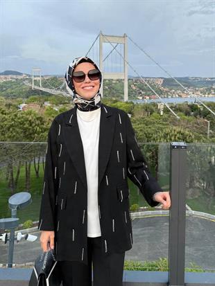 MOODBASİC TAŞLI PÜSKÜLLÜ CUPRA KETEN CEKET