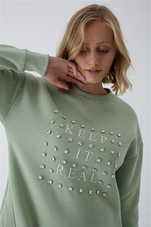 MOODBASIC TAŞLI YAZILI İÇİ TÜYLÜ TUNİK