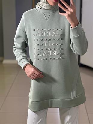 MOODBASIC TAŞLI YAZILI İÇİ TÜYLÜ TUNİK