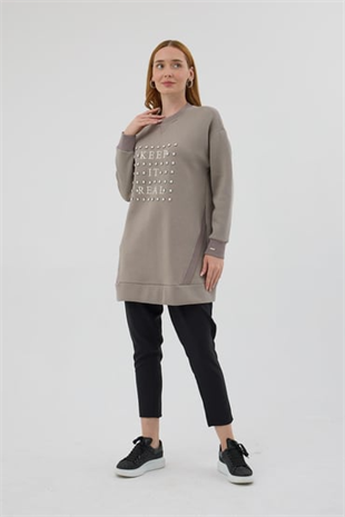 MOODBASIC TAŞLI YAZILI İÇİ TÜYLÜ TUNİK