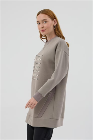 MOODBASIC TAŞLI YAZILI İÇİ TÜYLÜ TUNİK